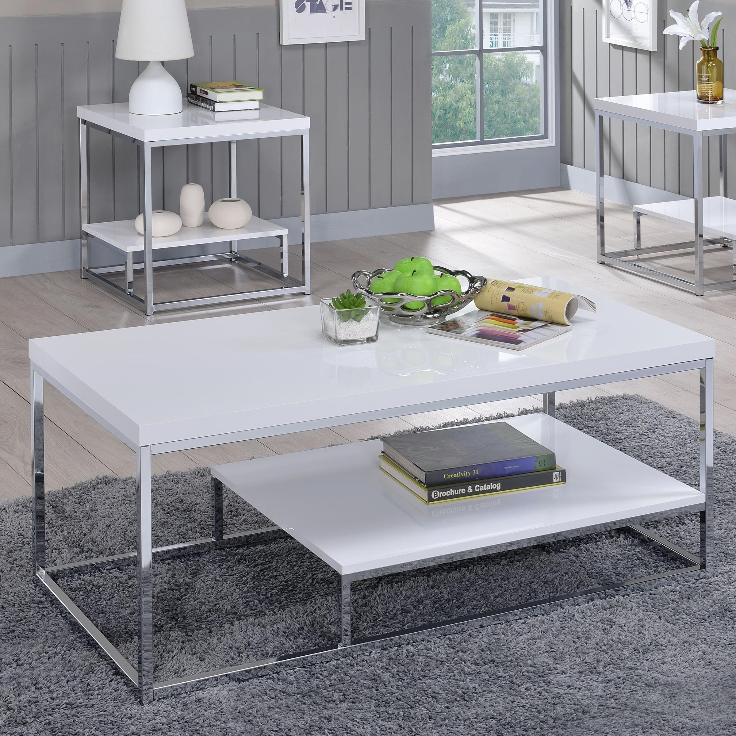White and chrome coffee table set deals